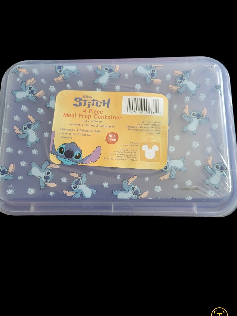 Disney Stitch Meal Prep Container with Character Print
